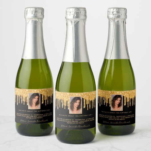 21e verjaardag zwarte glitter gouden leukste feite sparkling wijnetiket (Flessen)