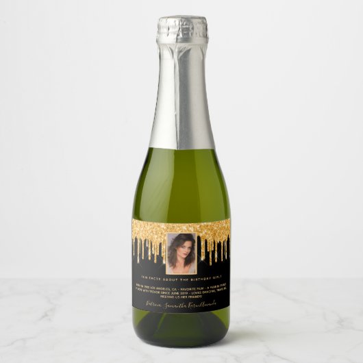 21e verjaardag zwarte glitter gouden leukste feite sparkling wijnetiket (Voorkant)