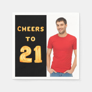 21e verjaardag zwarte gouden fotoman servet