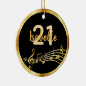 21e verjaardag zwarte gouden muzieknoten naam keramisch ornament (Rechts)