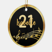 21e verjaardag zwarte gouden muzieknoten naam keramisch ornament (Links)