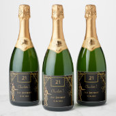 21e verjaardag zwarte gouden retro deco sparkling wijnetiket (Flessen)