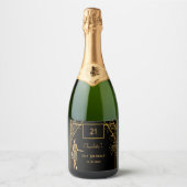 21e verjaardag zwarte gouden retro deco sparkling wijnetiket (Voorkant)