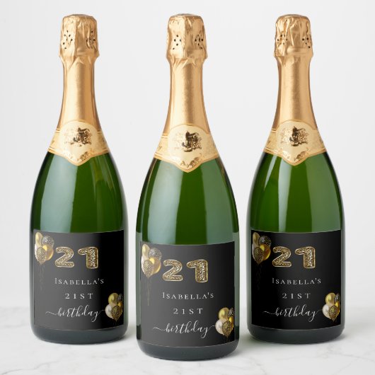 21e verjaardag zwarte goudluipaard sparkling wijnetiket (Flessen)