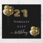 21e verjaardag zwarte goudluipaard sparkling wijnetiket (Enkel label)