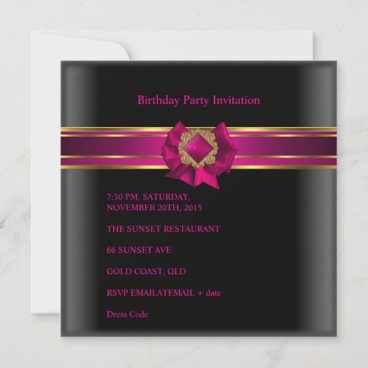 21e verjaardag Zwarte Roze Zijderzijde Gold Jewel Kaart (Achterkant)