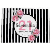 21e verjaardag zwarte strepen roze rozenrozennaam groot cadeauzakje (Achterkant)