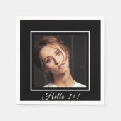 21e verjaardag zwarte witte foto servet (Voorkant)