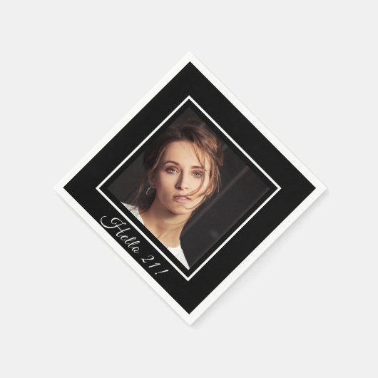 21e verjaardag zwarte witte foto servet (Hoek)