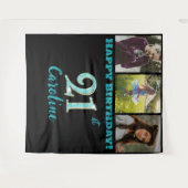 21e verjaardagsfeest, Blauwgroen Blue Glitter & 3  Wandkleed (Voorkant (horizontaal))