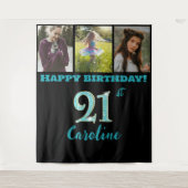 21e verjaardagsfeest, Blauwgroen Blue Glitter & 3  Wandkleed (Voorkant)