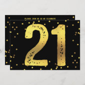 21e Verjaardagsfeest Faux Gold Foil Confetti Zwart Kaart (Voorkant / Achterkant)