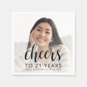 21e verjaardagsfeest Foto Black Script Cheers Servet (Voorkant)