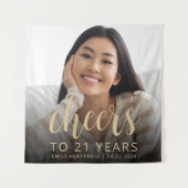 21e verjaardagsfeest Foto Gold Script Cheers Wandkleed (Voorkant)