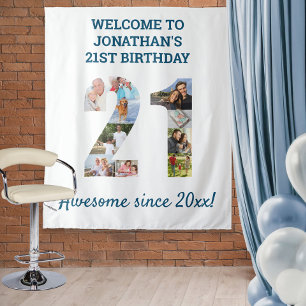 21e Verjaardagsfeest Fotocollage Achtergrond Wandkleed