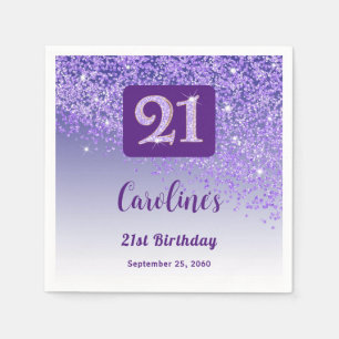 21e Verjaardagsfeest Glanzend Paarse Glitters Servet