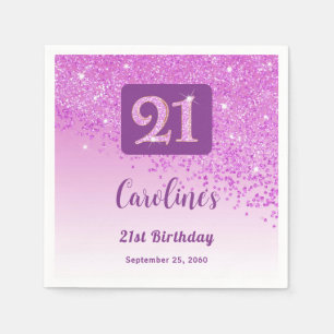 21e Verjaardagsfeest Glanzende Roze Glitters Servet