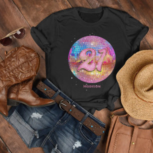 21e Verjaardagsfeest Goud Roze Glitter Disco Bal T-shirt