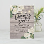 21e Verjaardagsfeest Hydrangea Bloemen Lichtjes Ho Kaart (Staand voorkant)