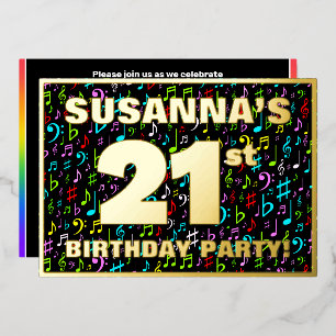 21e Verjaardagsfeest — Leuke, Kleurrijke Muziek Sy Folie Uitnodiging