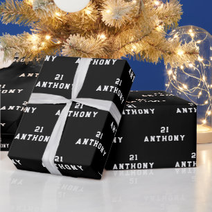 21e Verjaardagsfeest Naam Zwarte Moderne Patroon Cadeaupapier