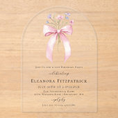 21e Verjaardagsfeest Roze Bow Wildflower Arch Acryl Uitnodigingen (Voorkant)