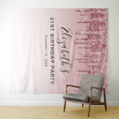 21e Verjaardagsfeest Roze Goud Glitter Wandkleed (In Situ (horizontaal))