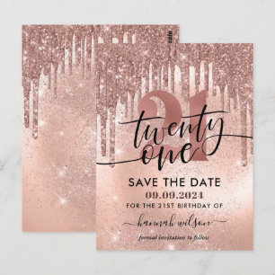 21e Verjaardagsfeest Roze Goud Save The Date Briefkaart