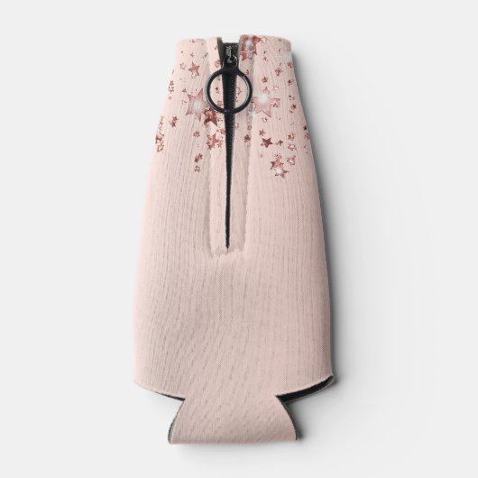 21e verjaardagsfeest roze gouden sterren flesjeskoeler (Achterkant)