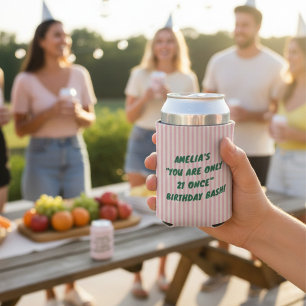 21e Verjaardagsfeest Roze Groene Retro Strepen Fee Blikjeskoeler