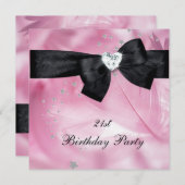21e Verjaardagsfeest Roze Zwart Wit Kaart (Voorkant / Achterkant)