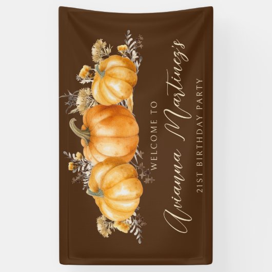 21e Verjaardagsfeest Rustieke Boho Herfst Pompoen Spandoek (Verticaal)
