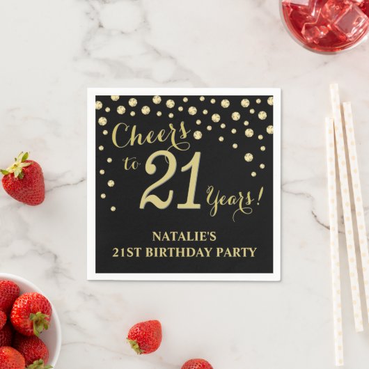 21e verjaardagsfeest zwart en goud diamanten serve servet (Insitu)