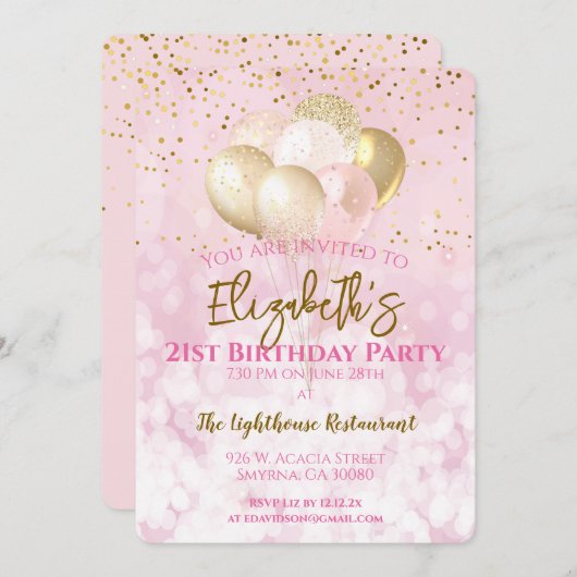 21e verjaardagsfeestje Glamoureus Roze Kaart (Voorkant / Achterkant)