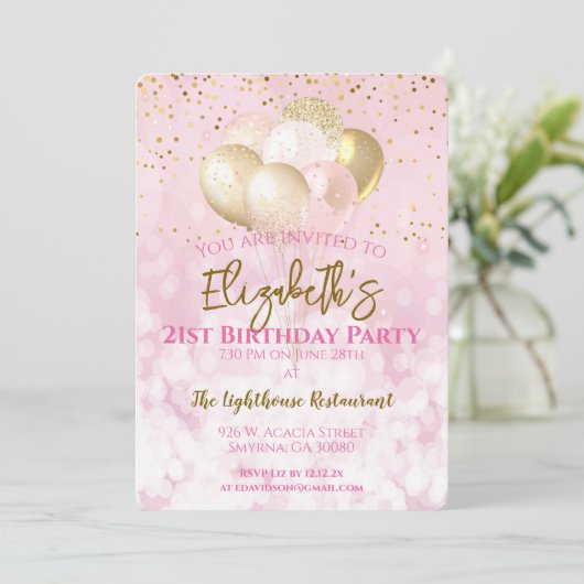 21e verjaardagsfeestje Glamoureus Roze Kaart (Staand voorkant)