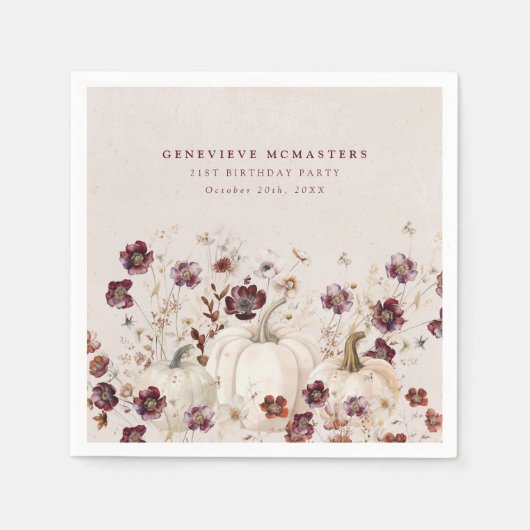 21e verjaardagsfeestje pompoen Wildflower Custom Servet (Voorkant)