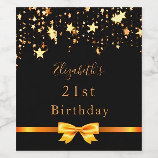 21e verjaardagsfeestje zwart gouden sterren wijn etiket (Enkel label)