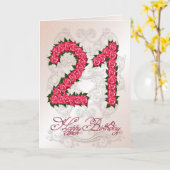 21e verjaardagskaart met rozen en bladeren kaart (Gele Bloem)