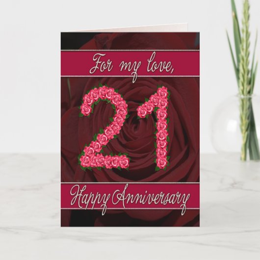 21e verjaardagskaart met rozen en bladeren kaart (Voorkant)