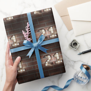 21e verjaardagsselectiekader licht op steen cadeaupapier