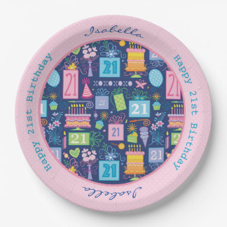 21e Verjaardagstaart Cupcake Cadeau Aangepaste naa Papieren Bordje