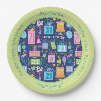 21e Verjaardagstaart Cupcake Cadeau Aangepaste naa Papieren Bordje