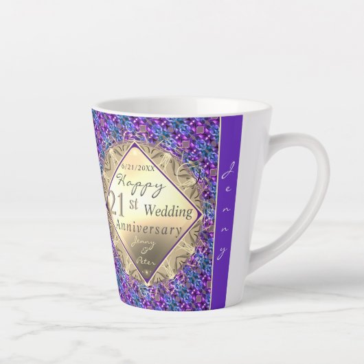 21ème anniversaire de laiton avec Iolite Latte Mug (Droite)