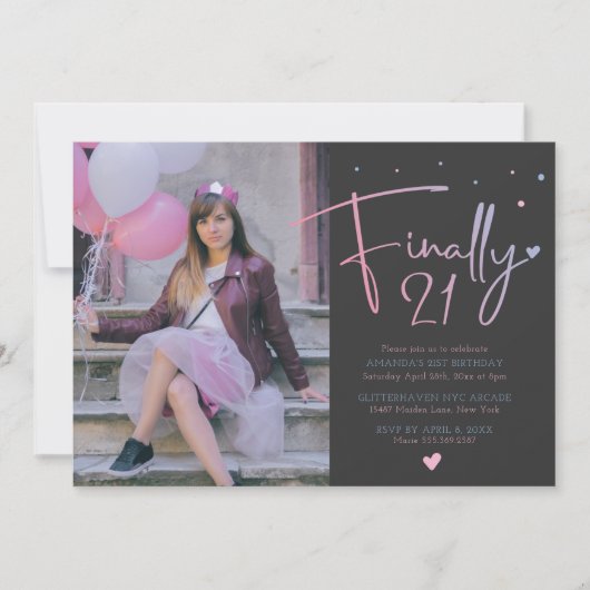 21ème anniversaire Invitation avec photo (Devant)