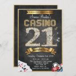 21ème invitation d'anniversaire de diamant d'or de<br><div class="desc">Invitation métallique de jeu d'anniversaire de Bling de 21ème d'or de tisonnier de nuit de casino tableau de diamant</div>