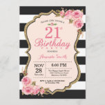 21ème invitation de fête d'anniversaire de<br><div class="desc">21ème invitation de fête d'anniversaire de pivoines roses florales pour des femmes. Parties scintillantes d'or. Rougissent la fleur florale d'aquarelle chic. Rayures noires et blanches. 13ème 15ème 16ème 18ème 20ème 21ème 30ème quarantième cinquantième soixantième soixante-dixième quatre-vingtième quatre-vingt-dixième 100th, tous âges. Digitals imprimables. Pour davantage de personnalisation, cliquez sur svp la...</div>