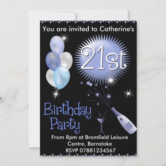 21ème Invitation de fête d'anniversaire - verre de (Devant)