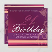 21ème Invitation florale de fête d'anniversaire (Devant / Derrière)