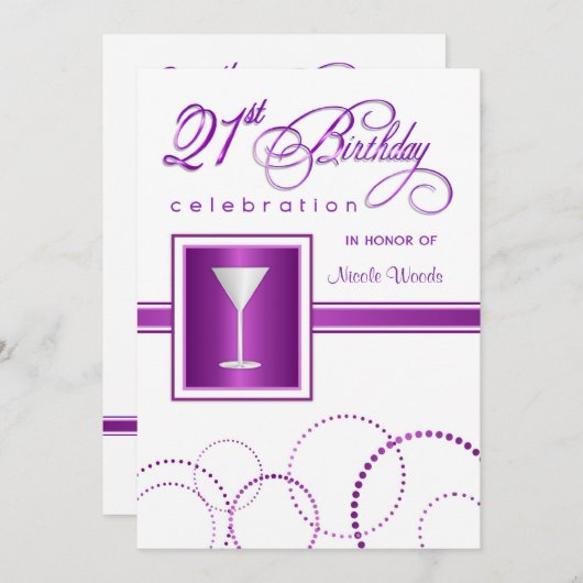 21ème Invitations de fête d'anniversaire - pourpre (Devant / Derrière)