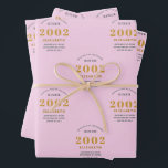 21st Birthday 2002 Ajouter le nom Pink Grey<br><div class="desc">Un design personnalisé de papier d'emballage pour cette fête d'anniversaire pour une personne spéciale. Ajoutez le nom à ce design vintage de style rétro rose et gris pour un cadeau d'anniversaire personnalisé. Modifiez facilement le nom et l'année avec le modèle fourni. Un merveilleux cadeau d'anniversaire personnalisé. Plus de cadeaux et...</div>
